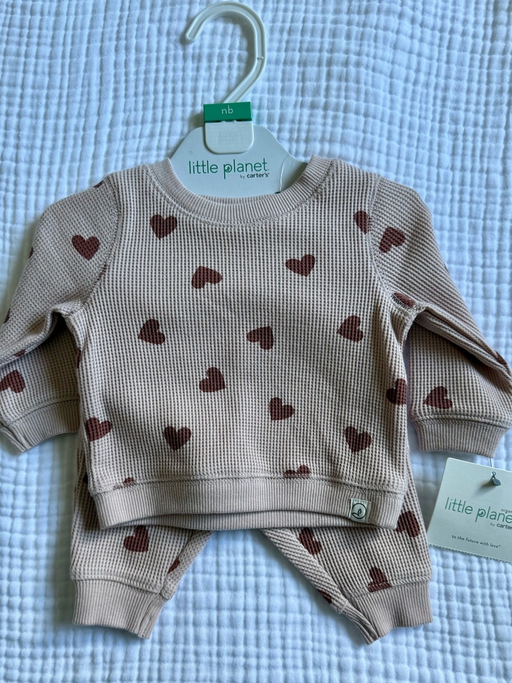 Carter's Little Planet Beige Waffle Knit Heart Print Pajama Set